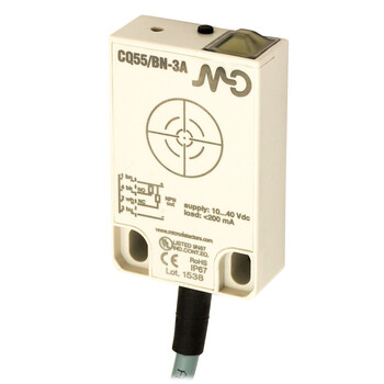 CQ55/BN-3A M.D. Micro Detectors Ёмкостный датчик, кубический, пластиковый, DC 25мм, NPN, NO+NC, кабель 2м, 90°