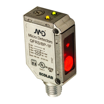 QFRN/BP-1F M.D. Micro Detectors Фотоэлектрический датчик, миниатюрный, кубический, IP69K, металлический, AISI 316L, поляризованный 6м, красный PNP NO +NC, штекер M8